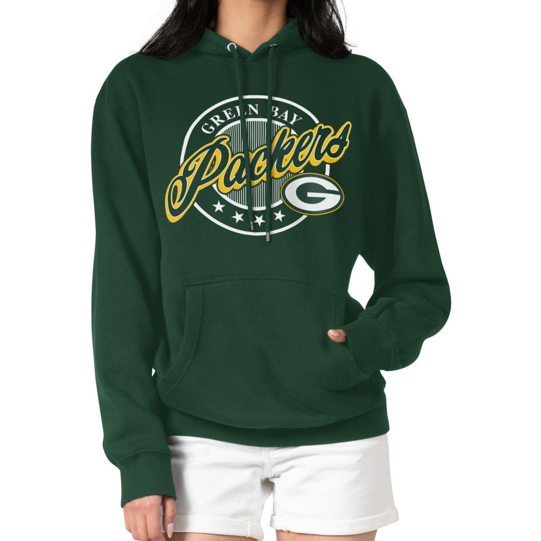 Green Bay Packers G-III 4Her by Carl Banks Women's Pinstripe Circle Fleece Pullover Hoodie Green