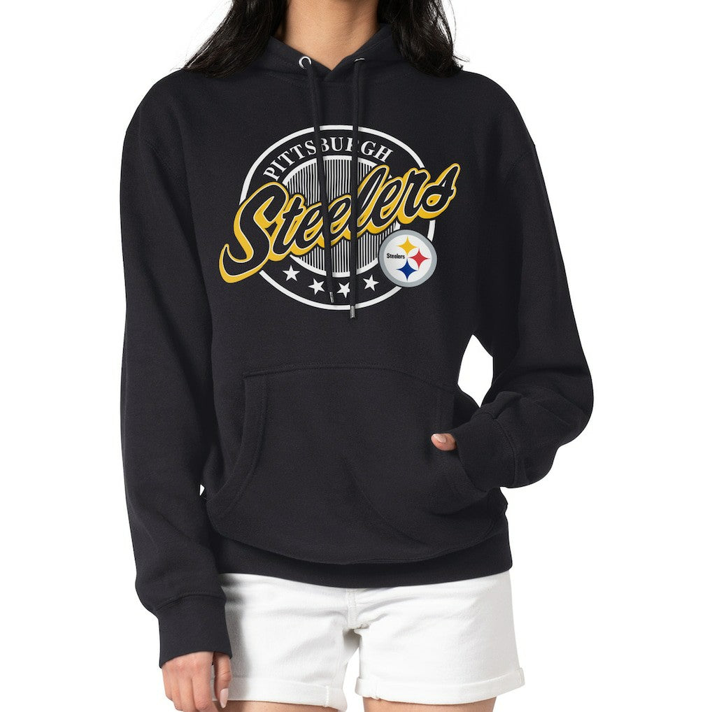 Pittsburgh Steelers G-III 4Her by Carl Banks Women's Pinstripe Circle Fleece Pullover Hoodie Black