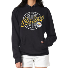 Pittsburgh Steelers G-III 4Her by Carl Banks Women's Pinstripe Circle Fleece Pullover Hoodie Black
