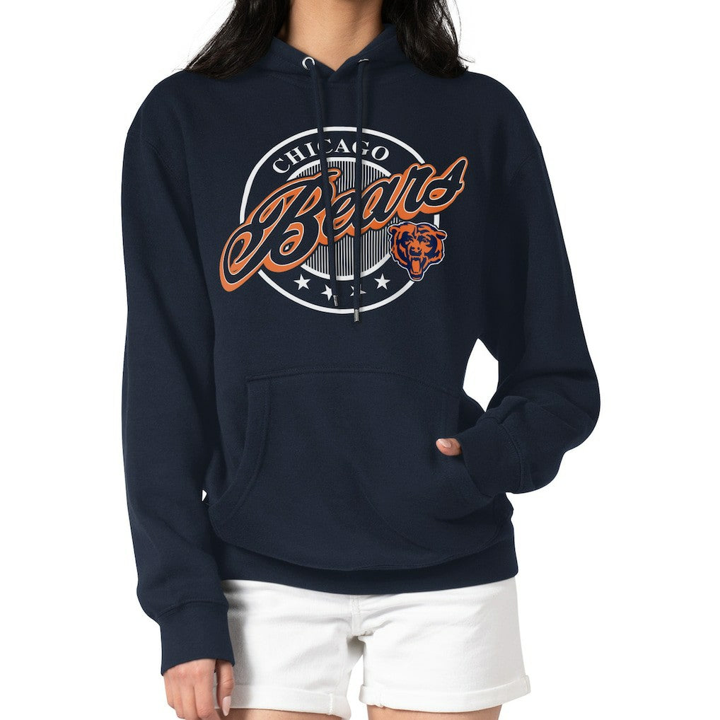 Chicago Bears G-III 4Her by Carl Banks Women's Pinstripe Circle Fleece Pullover Hoodie Navy