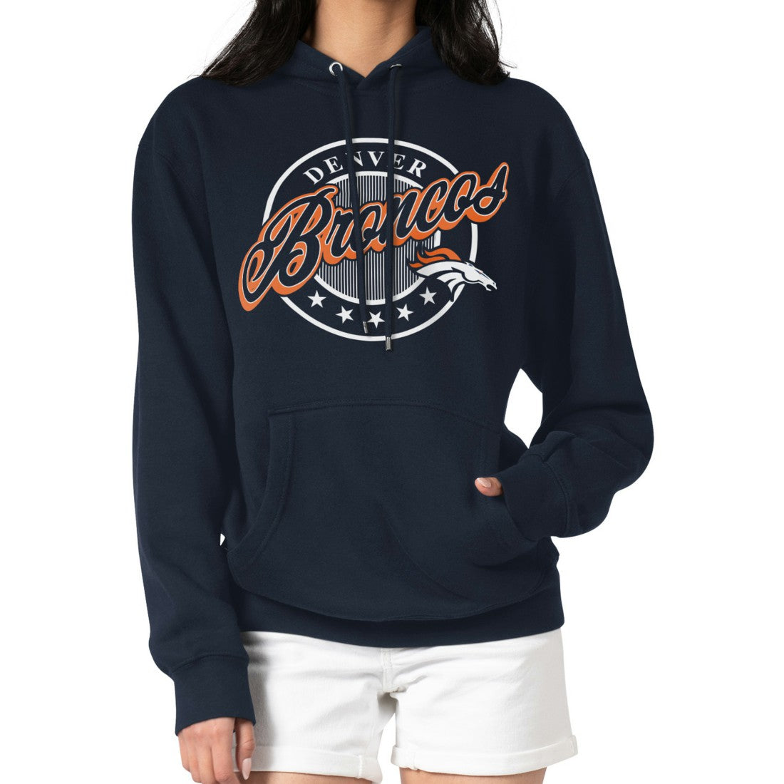 Denver Broncos G-III 4Her by Carl Banks Women's Pinstripe Circle Fleece Pullover Hoodie Navy