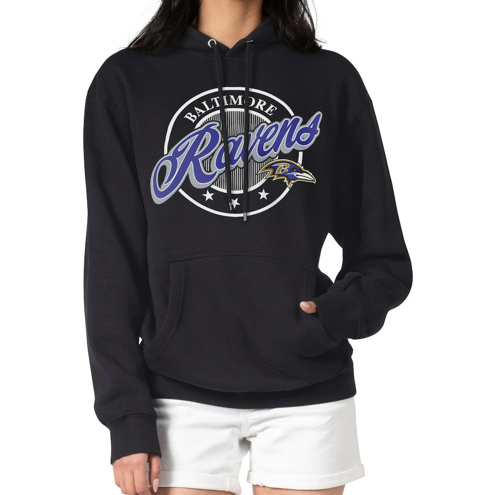 Baltimore Ravens G-III 4Her by Carl Banks Women's Pinstripe Circle Fleece Pullover Hoodie Black