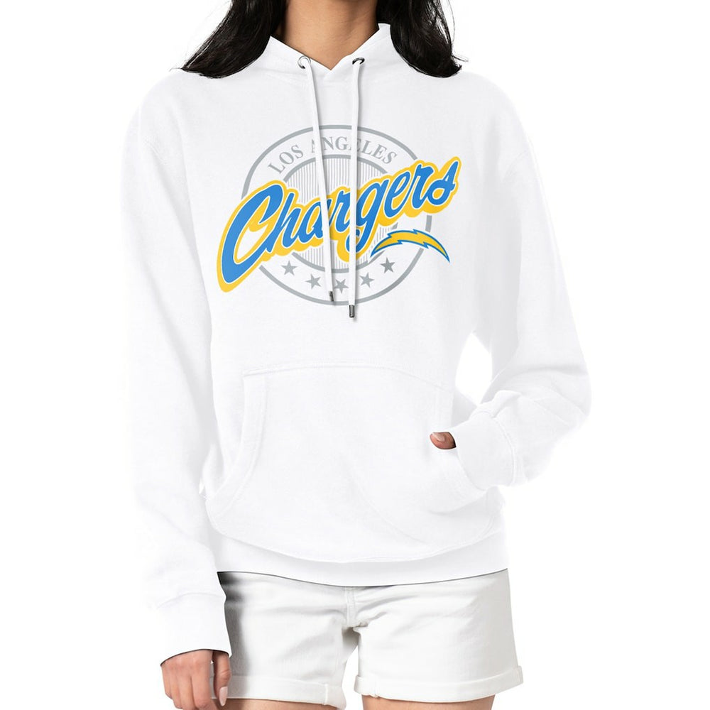 Los Angeles Chargers G-III 4Her by Carl Banks Women's Pinstripe Circle Fleece Pullover Hoodie White