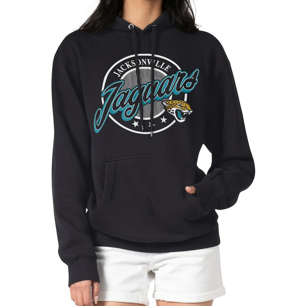 Jacksonville Jaguars G-III 4Her by Carl Banks Women's Pinstripe Circle Fleece Pullover Hoodie Black