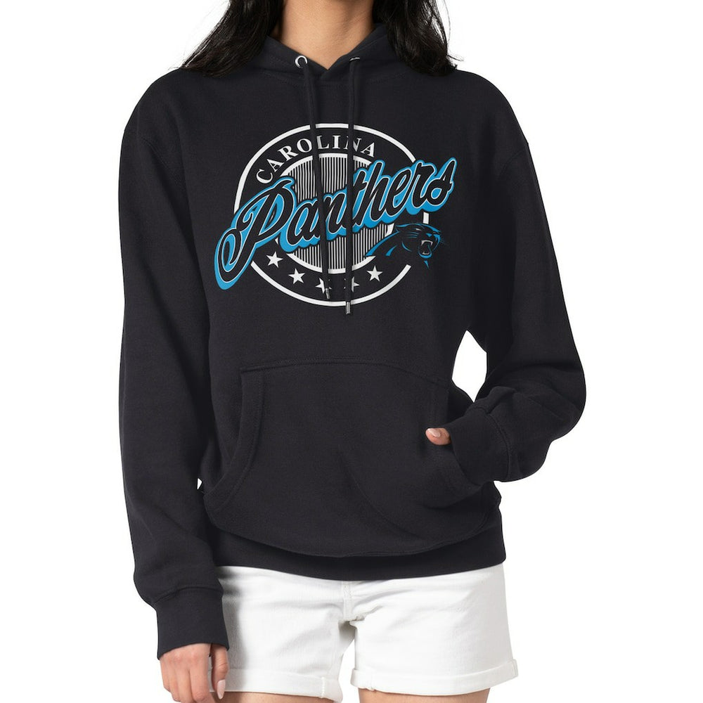 Carolina Panthers G-III 4Her by Carl Banks Women's Pinstripe Circle Fleece Pullover Hoodie Black