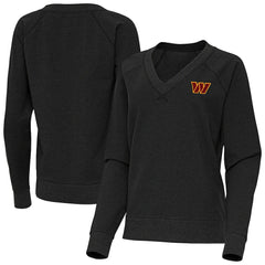 Washington Commanders Antigua Women's Varsity Tri-Blend V-Neck Long Sleeve T-Shirt Heather Black