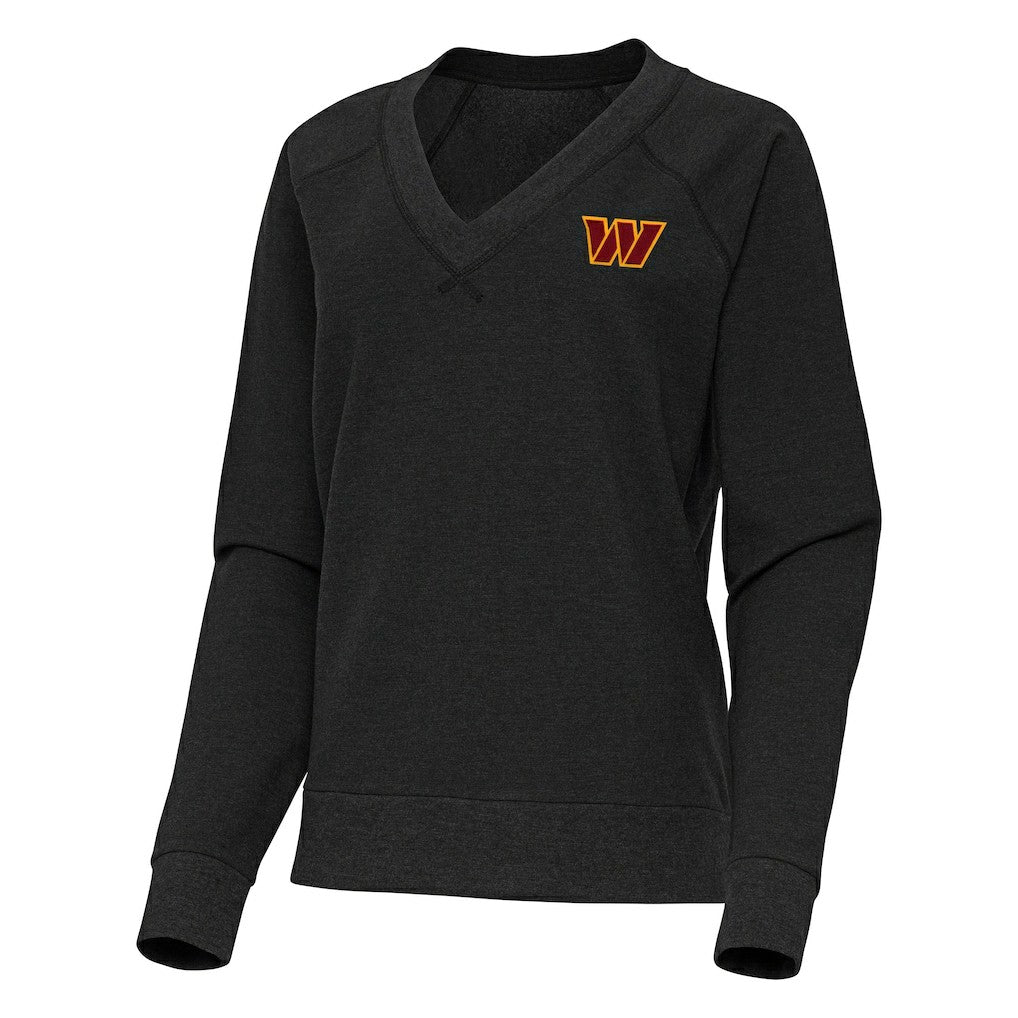 Washington Commanders Antigua Women's Varsity Tri-Blend V-Neck Long Sleeve T-Shirt Heather Black