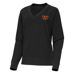 Washington Commanders Antigua Women's Varsity Tri-Blend V-Neck Long Sleeve T-Shirt Heather Black