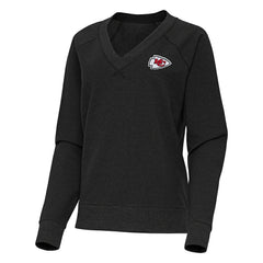 Kansas City Chiefs Antigua Women's Varsity Tri-Blend V-Neck Long Sleeve T-Shirt Heather Black