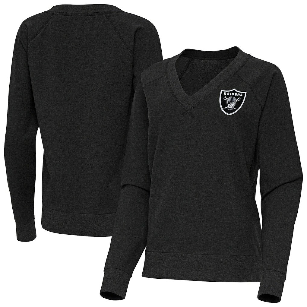 Las Vegas Raiders Antigua Women's Varsity Tri-Blend V-Neck Long Sleeve T-Shirt Heather Black