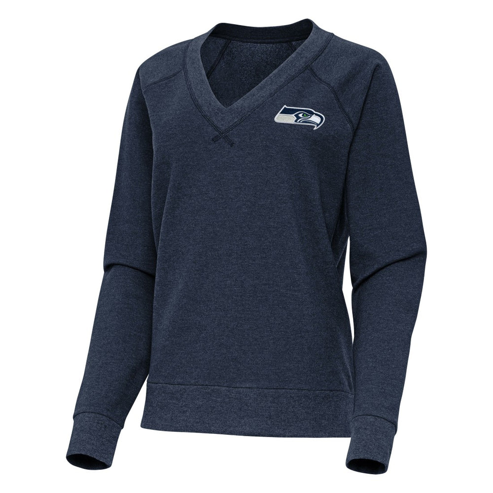 Seattle Seahawks Antigua Women's Varsity Tri-Blend V-Neck Long Sleeve T-Shirt Heather College Navy