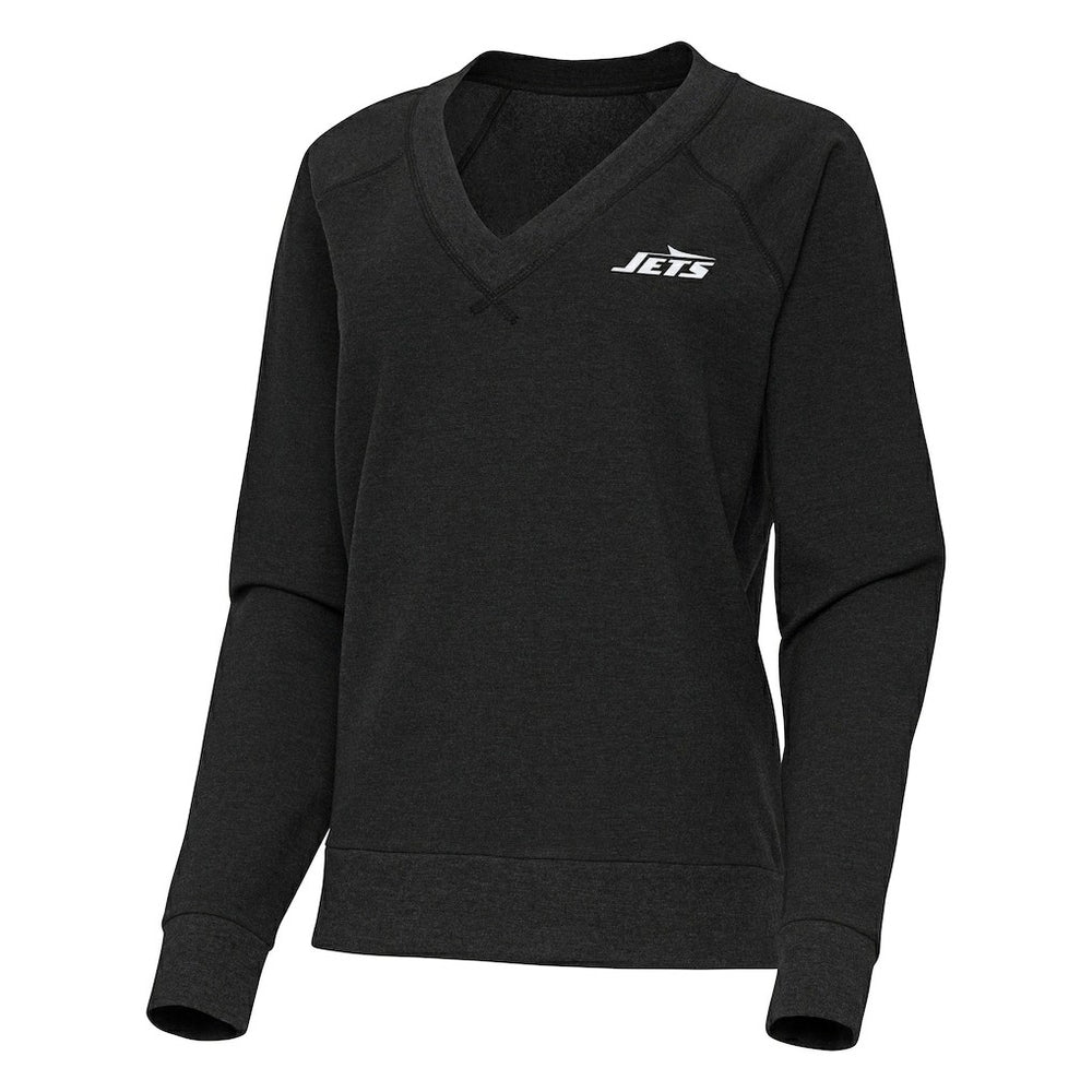 New York Jets Antigua Women's Varsity Tri-Blend V-Neck Long Sleeve T-Shirt Heather Black