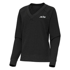 New York Jets Antigua Women's Varsity Tri-Blend V-Neck Long Sleeve T-Shirt Heather Black