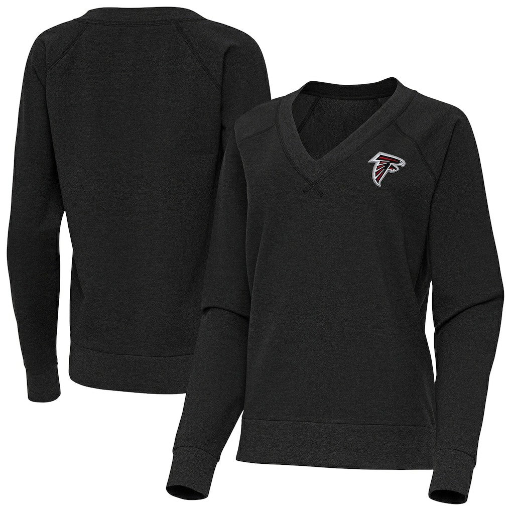 Atlanta Falcons Antigua Women's Varsity Tri-Blend V-Neck Long Sleeve T-Shirt Heather Black