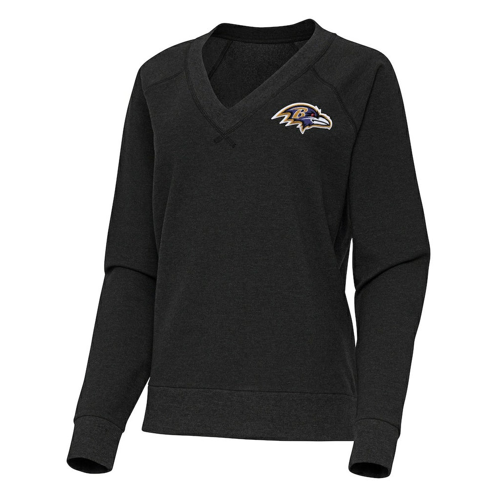 Baltimore Ravens Antigua Women's Varsity Tri-Blend V-Neck Long Sleeve T-Shirt Heather Black