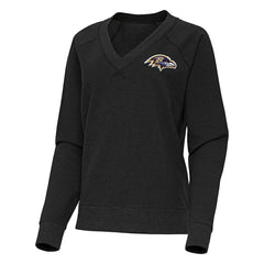 Baltimore Ravens Antigua Women's Varsity Tri-Blend V-Neck Long Sleeve T-Shirt Heather Black