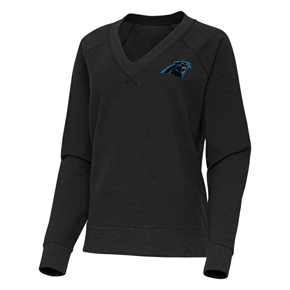 Carolina Panthers Antigua Women's Varsity Tri-Blend V-Neck Long Sleeve T-Shirt Heather Black