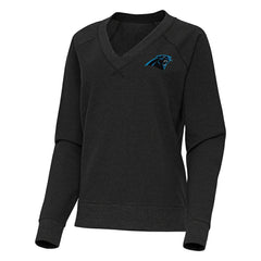 Carolina Panthers Antigua Women's Varsity Tri-Blend V-Neck Long Sleeve T-Shirt Heather Black
