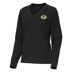 Green Bay Packers Antigua Women's Varsity Tri-Blend V-Neck Long Sleeve T-Shirt Heather Black