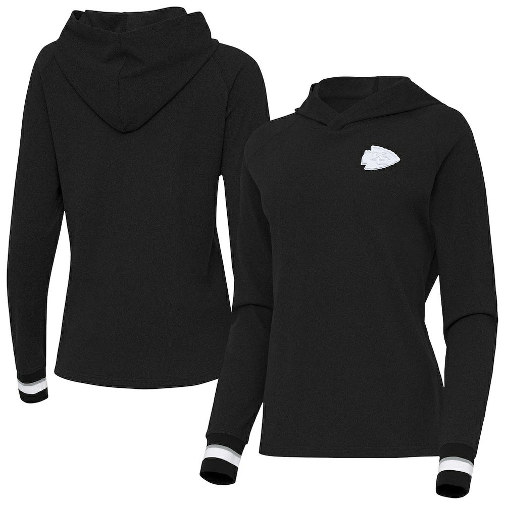 Kansas City Chiefs Antigua Women's Trek Raglan Pullover Hoodie Black