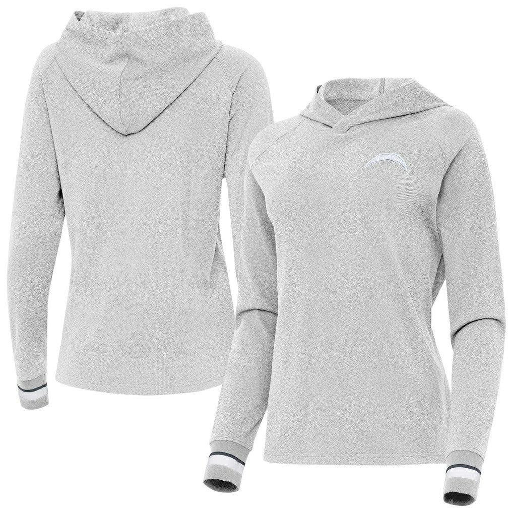 Los Angeles Chargers Antigua Women's Trek Raglan Pullover Hoodie Heather Gray