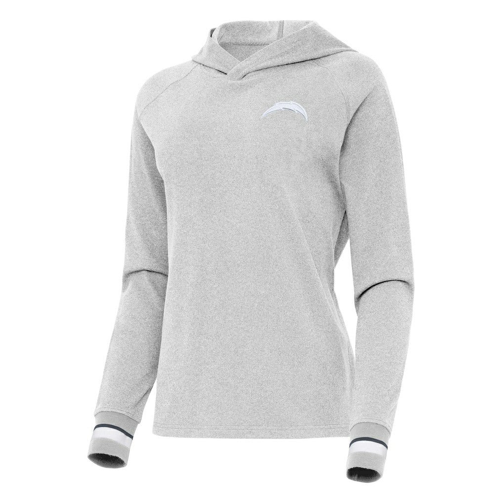 Los Angeles Chargers Antigua Women's Trek Raglan Pullover Hoodie Heather Gray