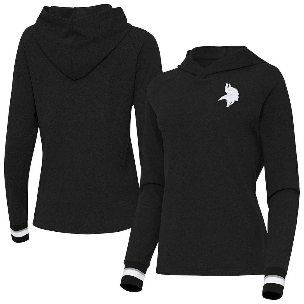 Minnesota Vikings Antigua Women's Trek Raglan Pullover Hoodie Black