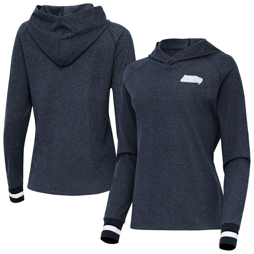Seattle Seahawks Antigua Women's Trek Raglan Pullover Hoodie Heather College Navy