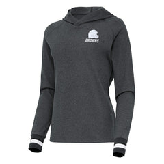 Cleveland Browns Antigua Women's Trek Raglan Pullover Hoodie Heather Charcoal