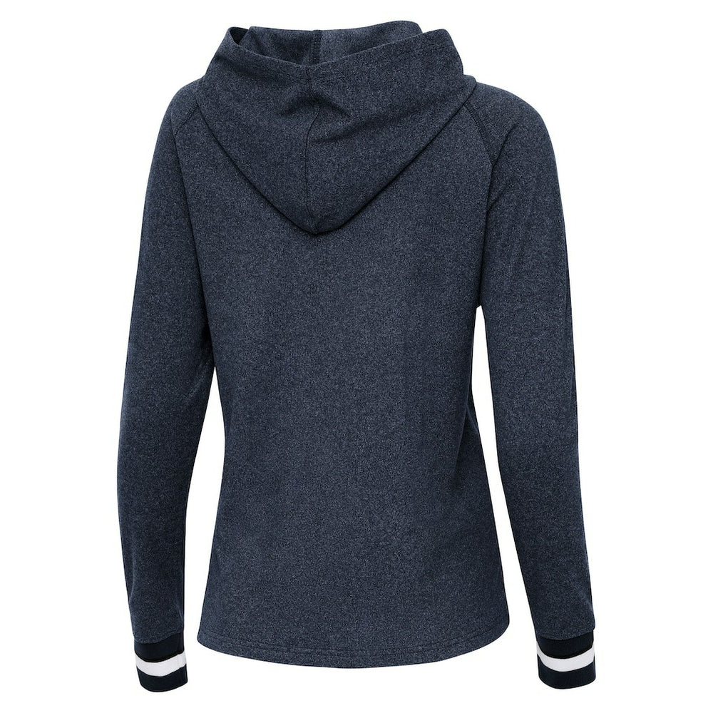 Chicago Bears Antigua Women's Trek Raglan Pullover Hoodie Heather Navy