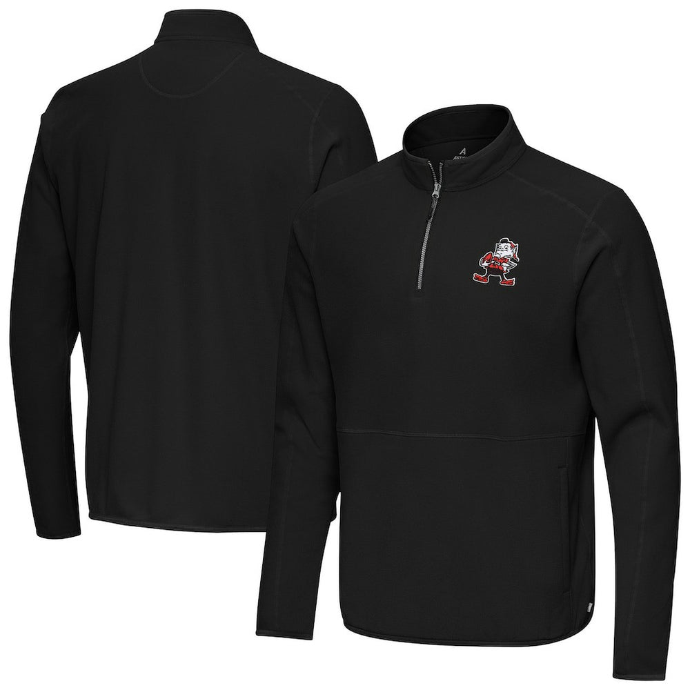 Cleveland Browns Antigua Throwback Step Up Quarter-Zip Pullover Black
