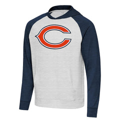Chicago Bears Antigua Urgent Raglan Pullover Hoodie Heather Gray/Heather Navy