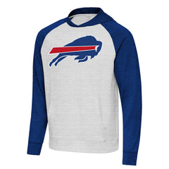 Buffalo Bills Antigua Urgent Raglan Pullover Hoodie Heather Gray/Heather Royal