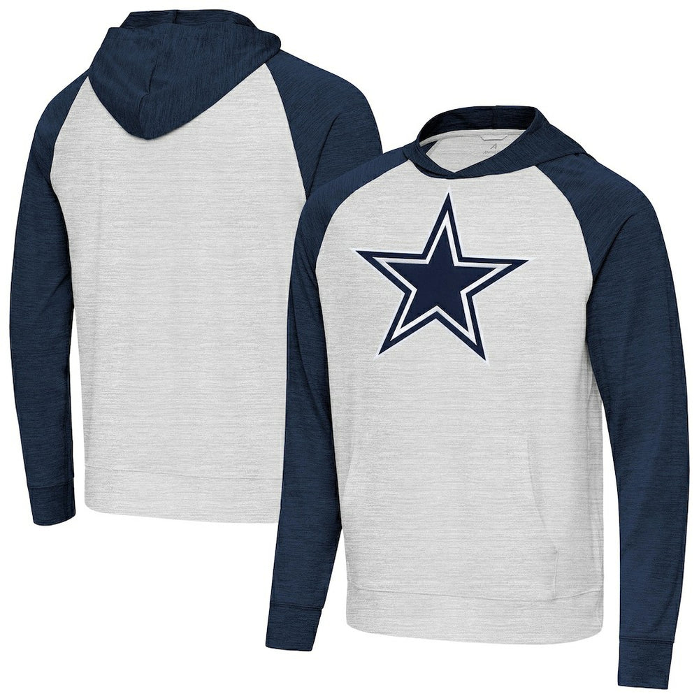 Dallas Cowboys Antigua Urgent Raglan Pullover Hoodie Heather Gray/Heather Navy