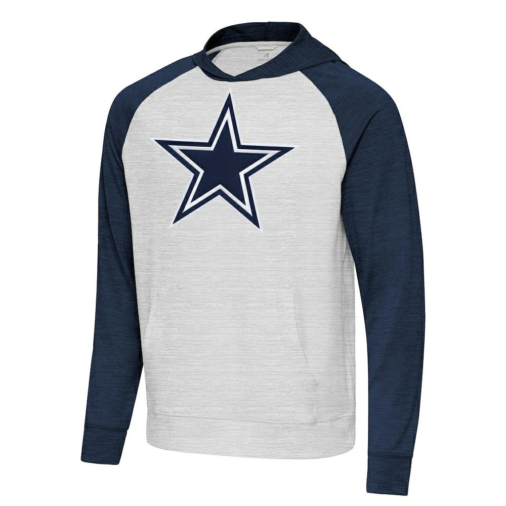 Dallas Cowboys Antigua Urgent Raglan Pullover Hoodie Heather Gray/Heather Navy
