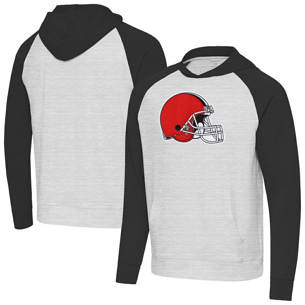 Cleveland Browns Antigua Urgent Raglan Pullover Hoodie Heather Gray/Black