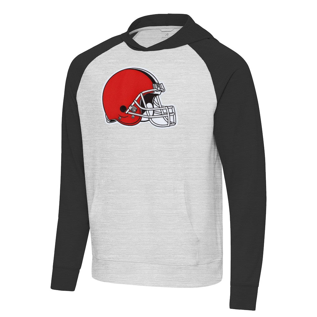 Cleveland Browns Antigua Urgent Raglan Pullover Hoodie Heather Gray/Black