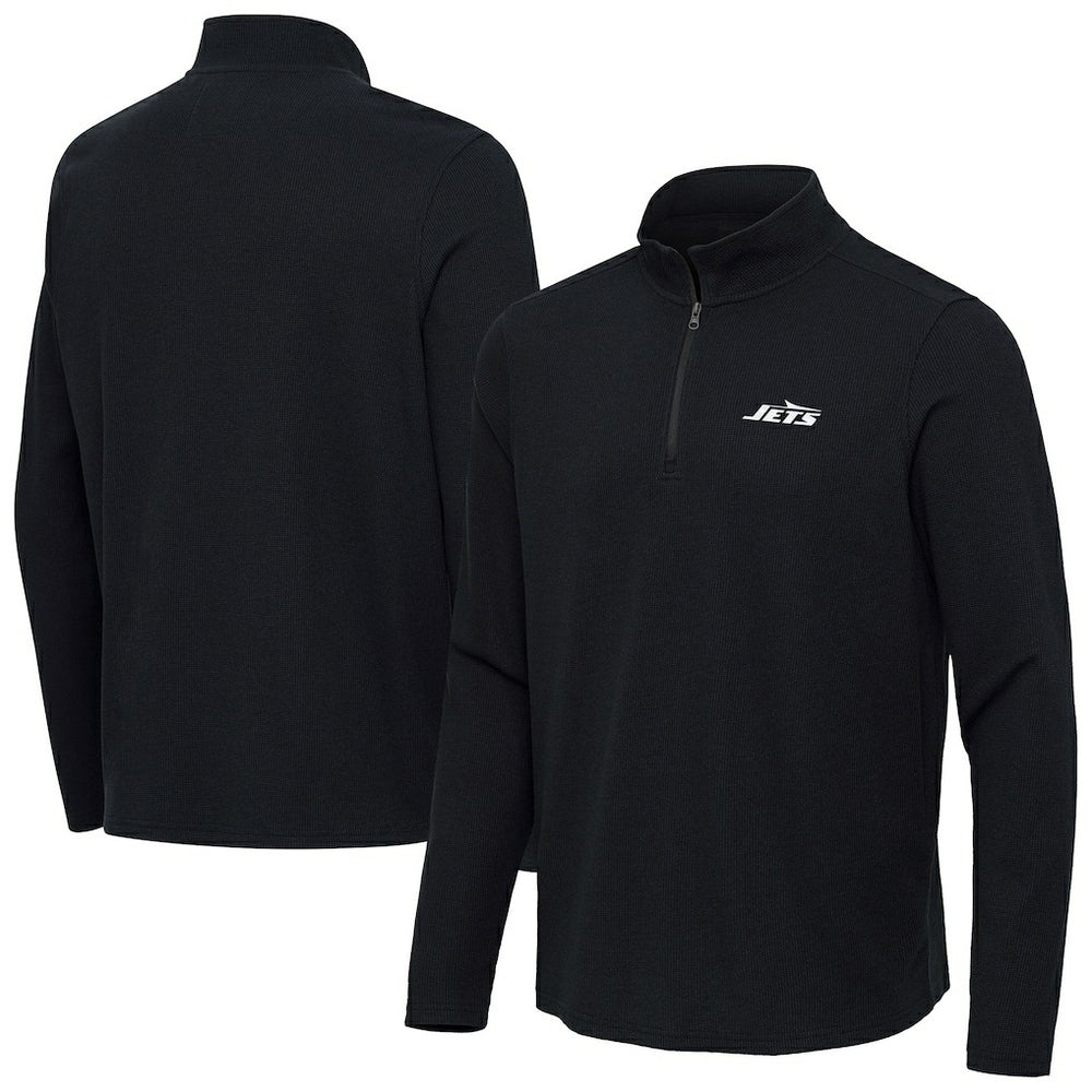 New York Jets Antigua Sync Tri-Blend Quarter-Zip Pullover Heather Black