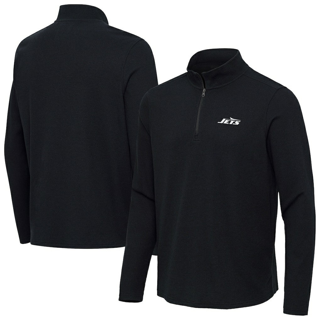 New York Jets Antigua Sync Tri-Blend Quarter-Zip Pullover Heather Black
