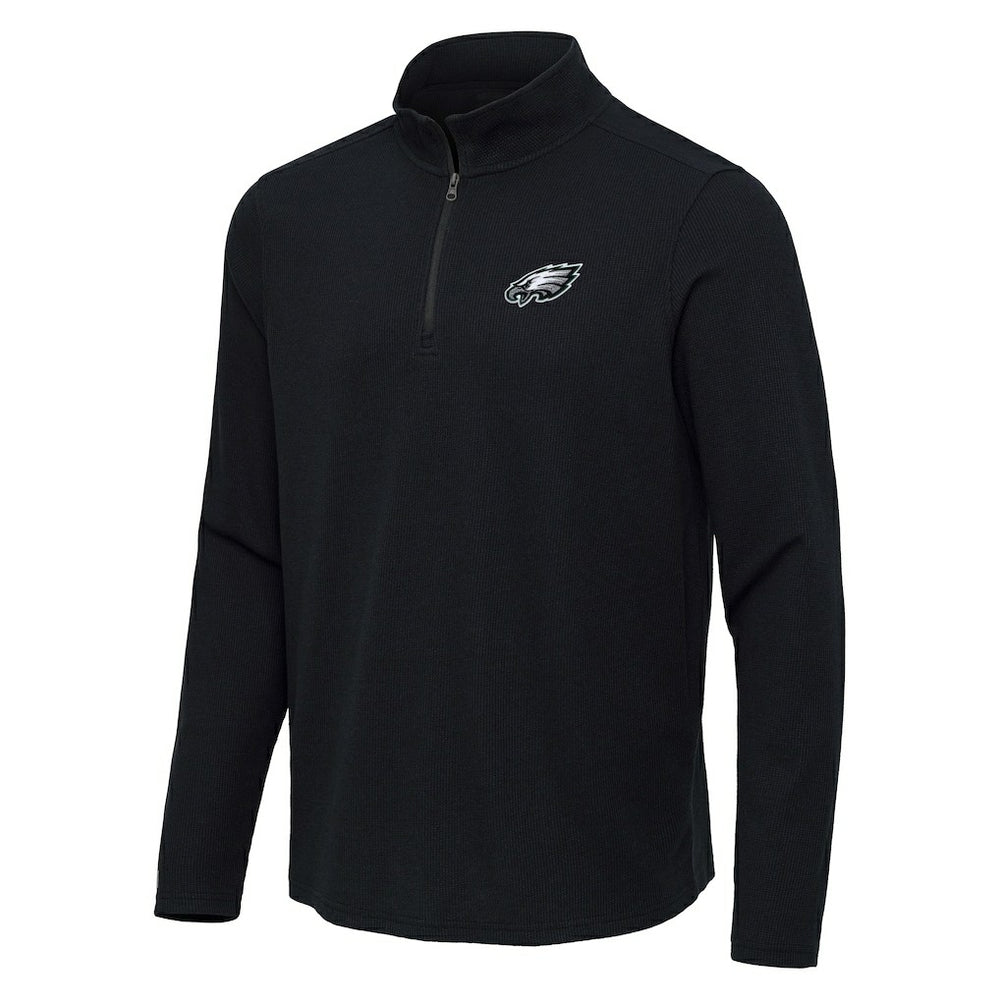 Philadelphia Eagles Antigua Sync Tri-Blend Quarter-Zip Pullover Heather Black