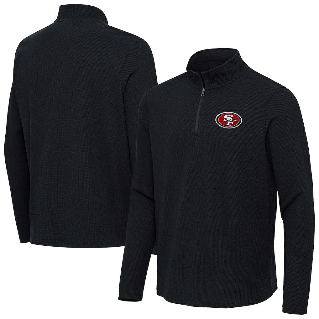 San Francisco 49ers Antigua Sync Tri-Blend Quarter-Zip Pullover Heather Black