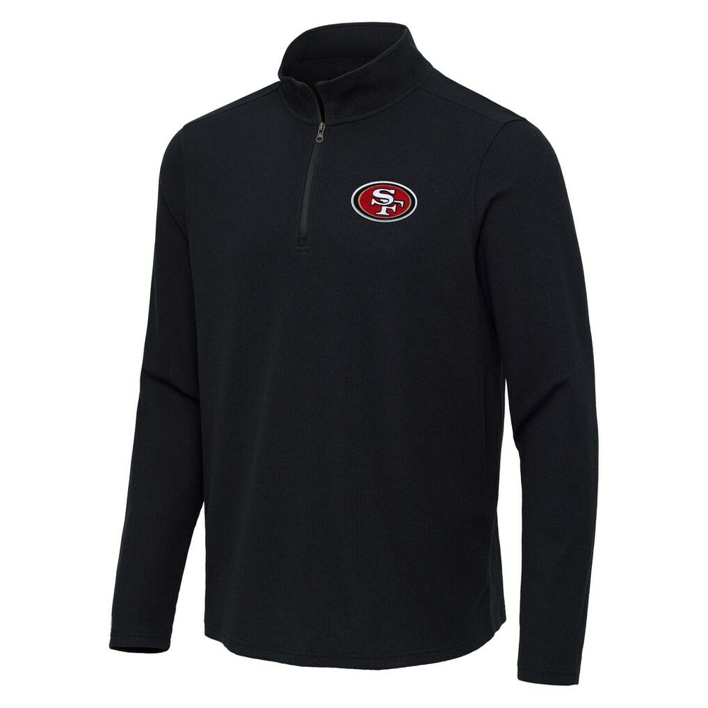 San Francisco 49ers Antigua Sync Tri-Blend Quarter-Zip Pullover Heather Black