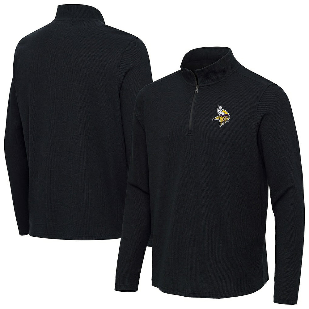 Minnesota Vikings Antigua Sync Tri-Blend Quarter-Zip Pullover Heather Black