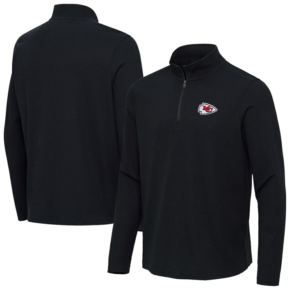 Kansas City Chiefs Antigua Sync Tri-Blend Quarter-Zip Pullover Heather Black