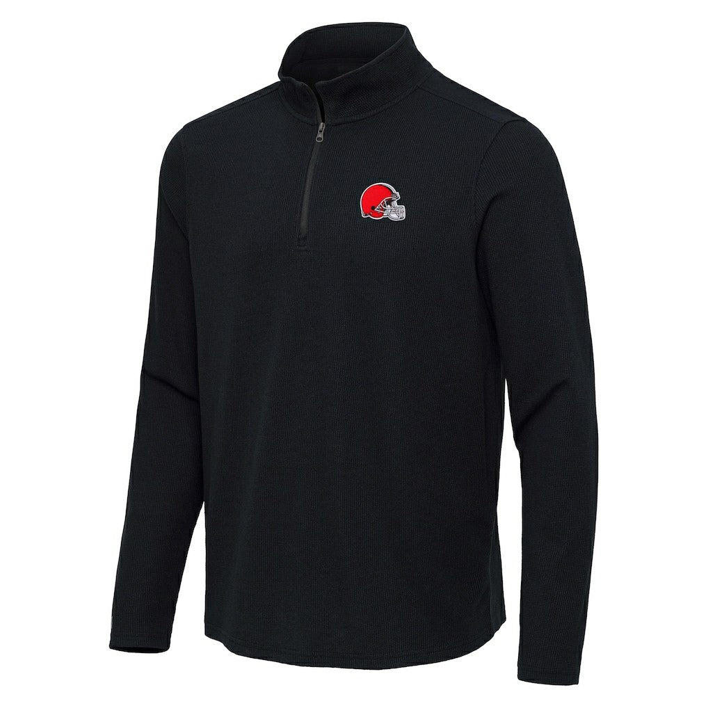 Cleveland Browns Antigua Sync Tri-Blend Quarter-Zip Pullover Heather Black