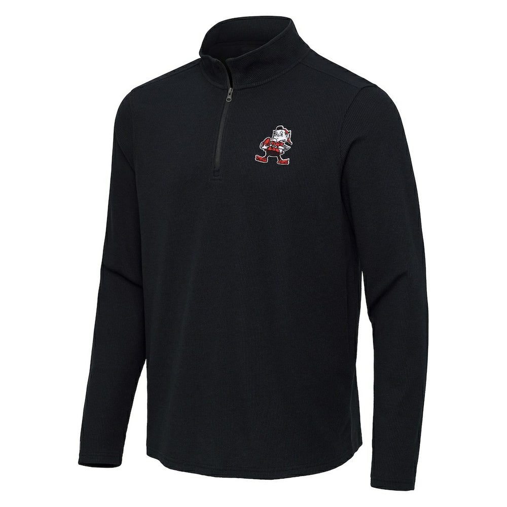 Cleveland Browns Antigua Throwback Sync Tri-Blend Quarter-Zip Pullover Heather Black