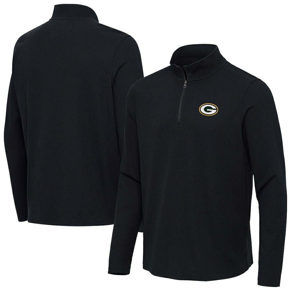 Green Bay Packers Antigua Sync Tri-Blend Quarter-Zip Pullover Heather Black