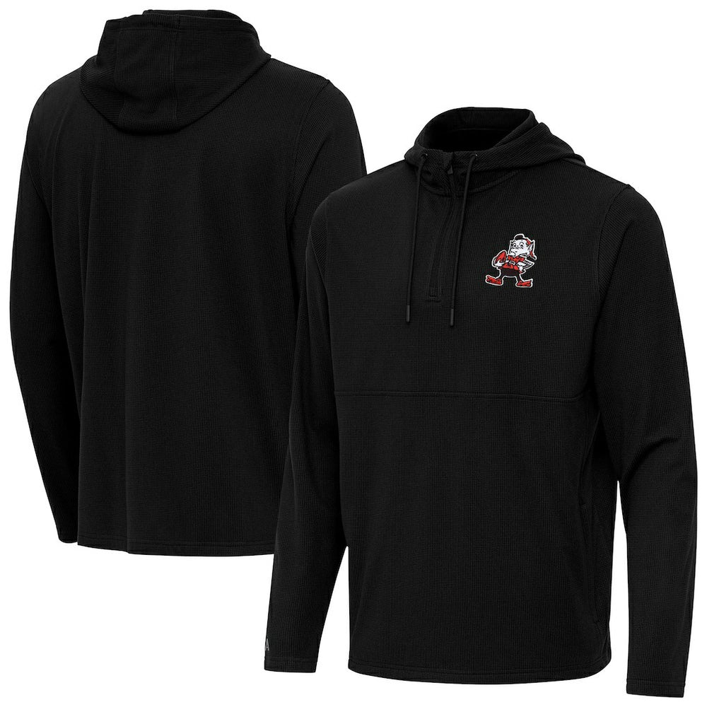 Cleveland Browns Antigua Throwback Connected Quarter-Zip Pullover Hoodie Black