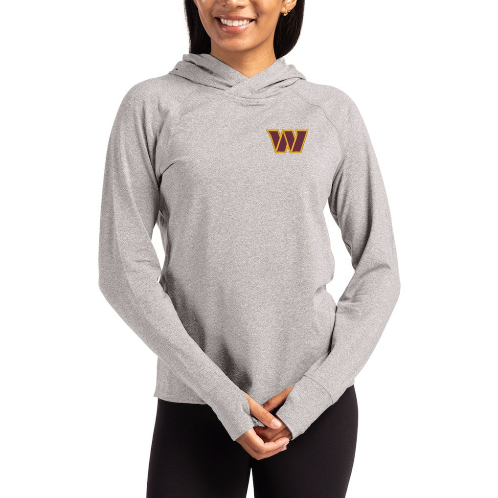 Washington Commanders Cutter & Buck Women's Primary Logo Adapt Knit Recycled Raglan Pullover Hoodie Heather Gray