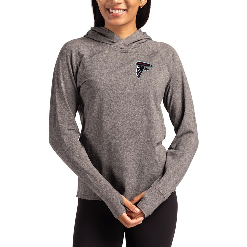 Atlanta Falcons Cutter & Buck Women's Primary Logo Adapt Knit Recycled Raglan Pullover Hoodie Heather Charcoal